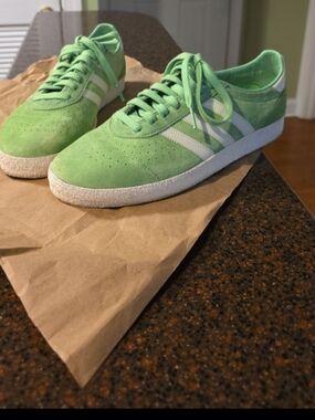 Adidas Green Suede Sneakers with White Stripes